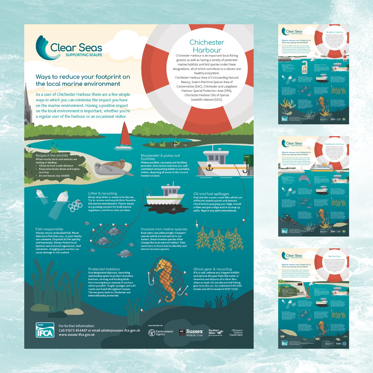 Four examples of Clear Seas A3 posters