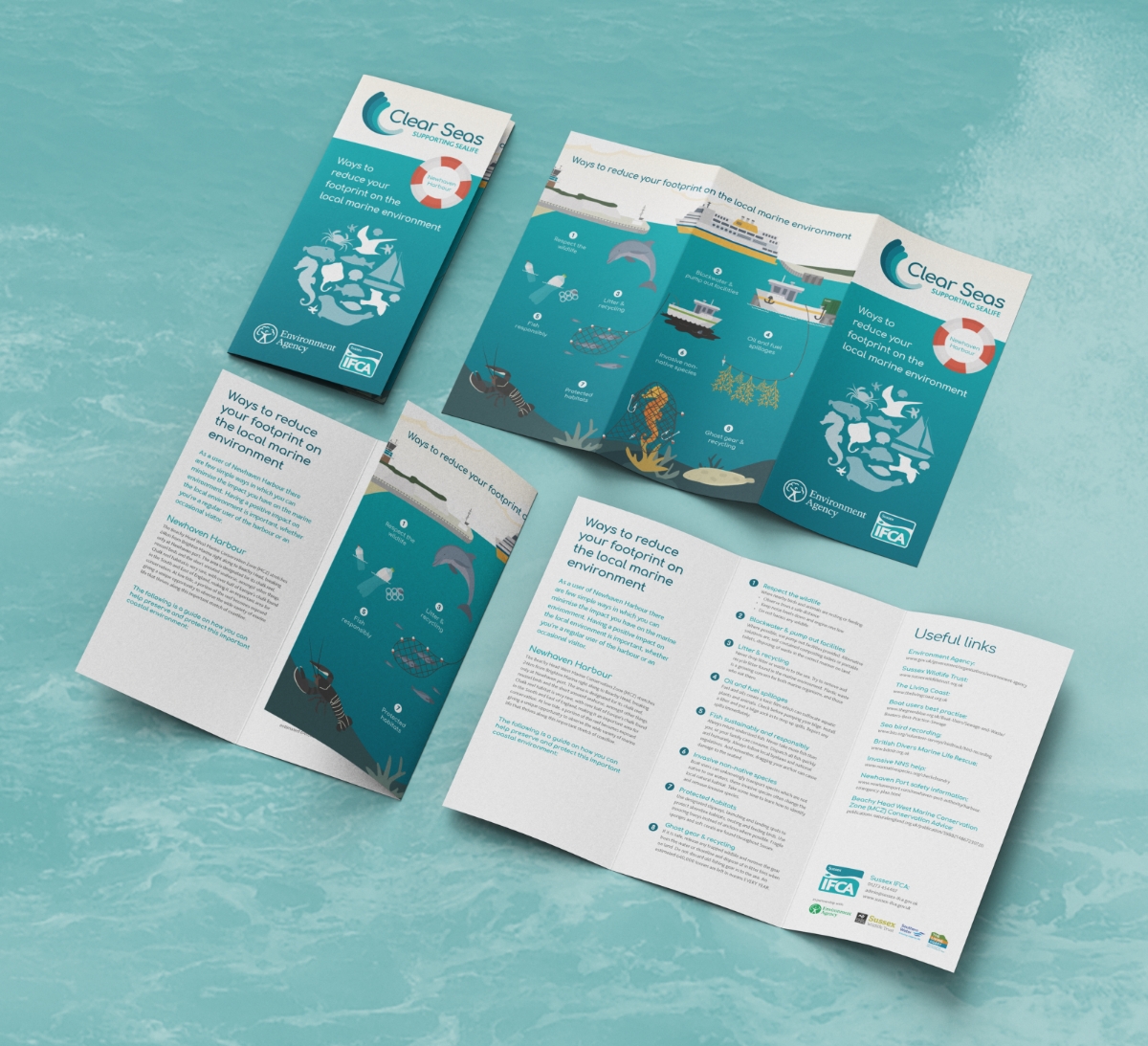 Clear Seas leaflet showing DL, 6 page layout