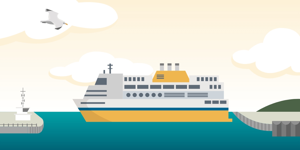 Clear Seas illustration showing Newhaven Harbour and ferry