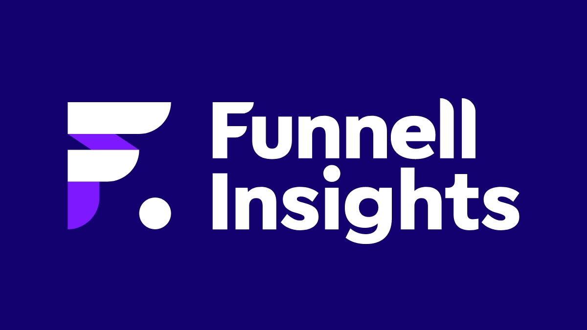 Funnell Insights reversed out logo on a navy blue background.